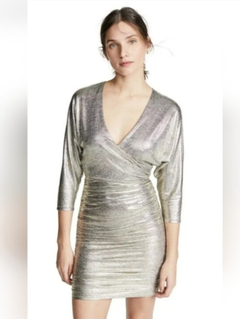 Alice + Olivia Pace Metallic Bodycon Ruched Party Dress Size 8